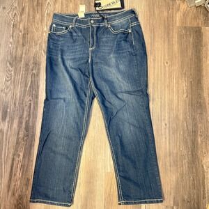 Y2K McBling Rhinestone Embroidered Slim Straight Jeans Plus Size 18W Dark‎